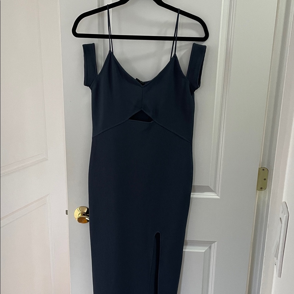 Topshop Ribbed Navy Dress with Slit